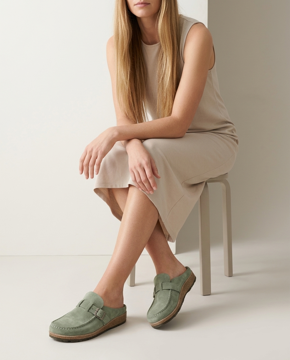 Bella Novelle sandalen in groen, zittende pose
