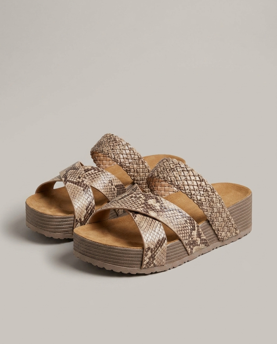 Bella Novelle plateausandalen in slangenprint