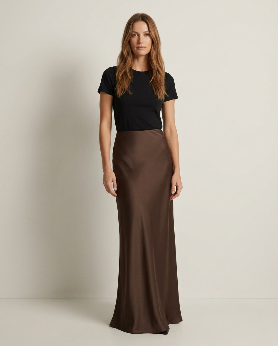 Bella Novelle satijnen maxi rok, staand