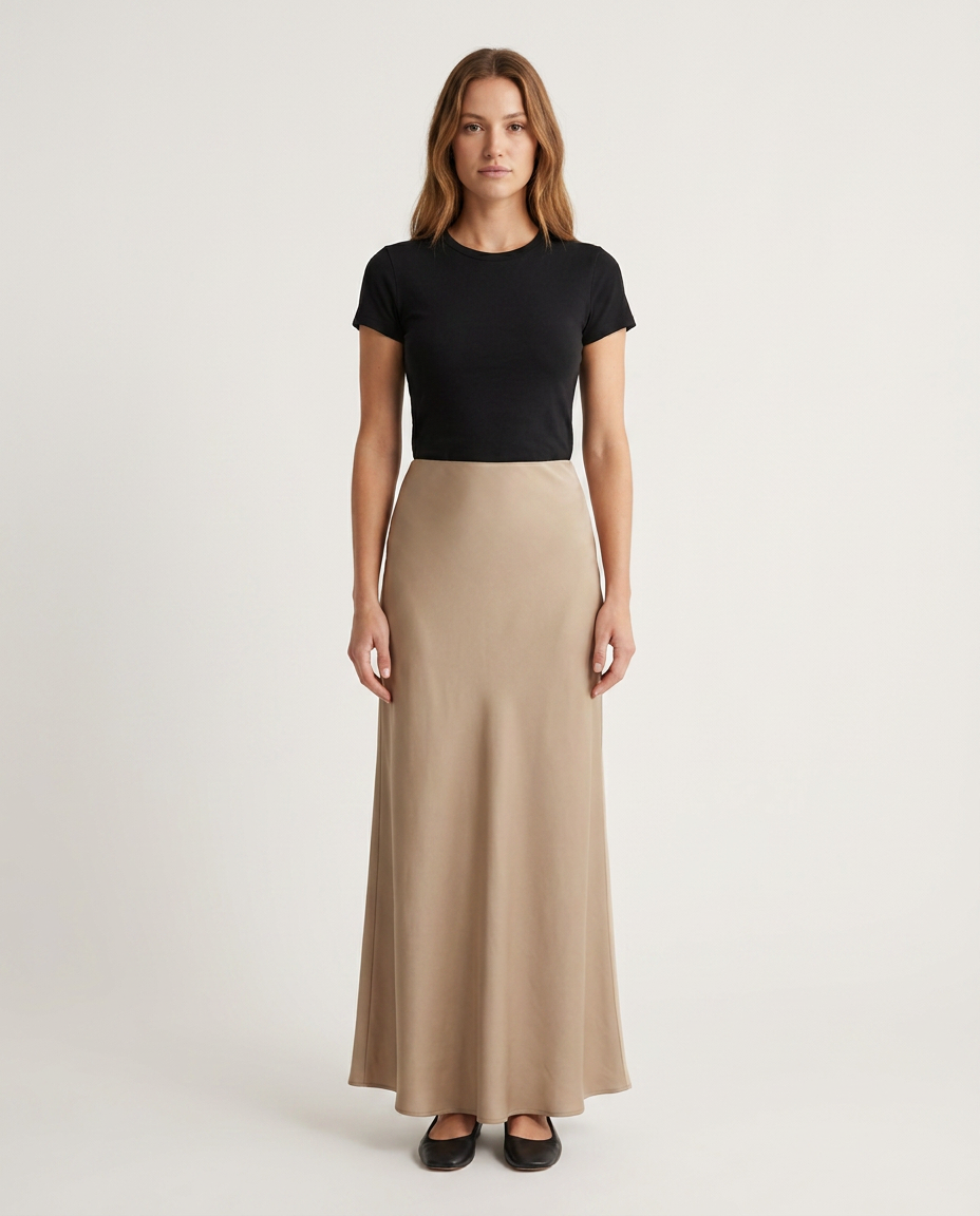 Bella Novelle satijnen maxi rok in beige