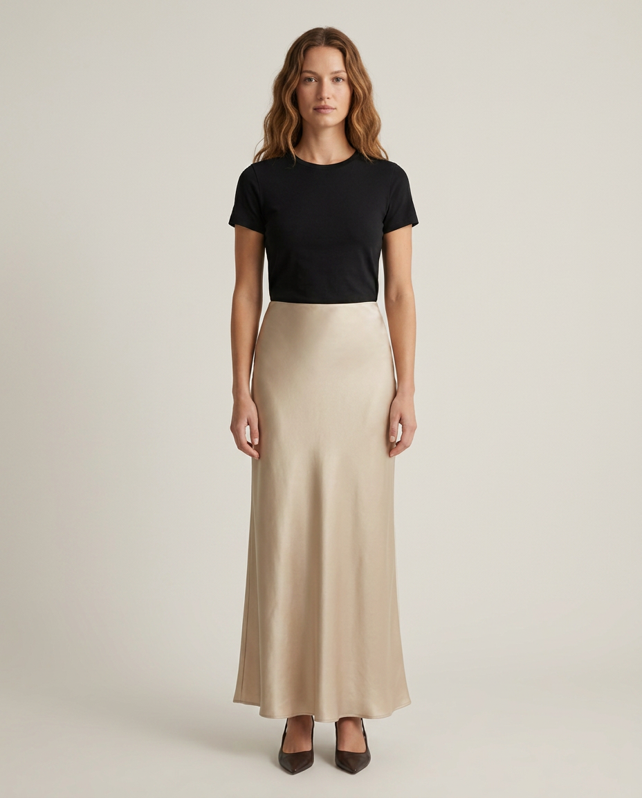 Bella Novelle satijnen maxi rok in champagne