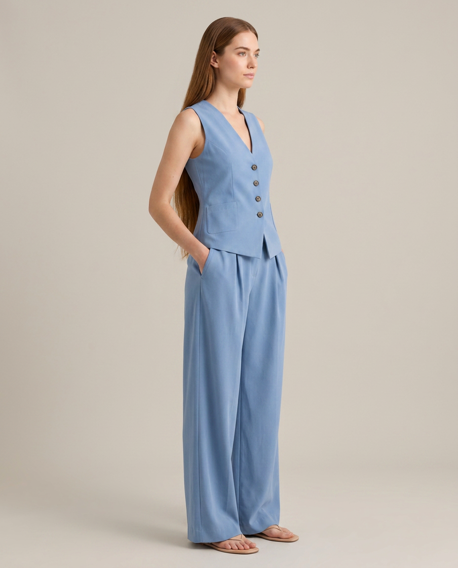 Bella Novelle gilet en broek set linnenmix, zijaanzicht
