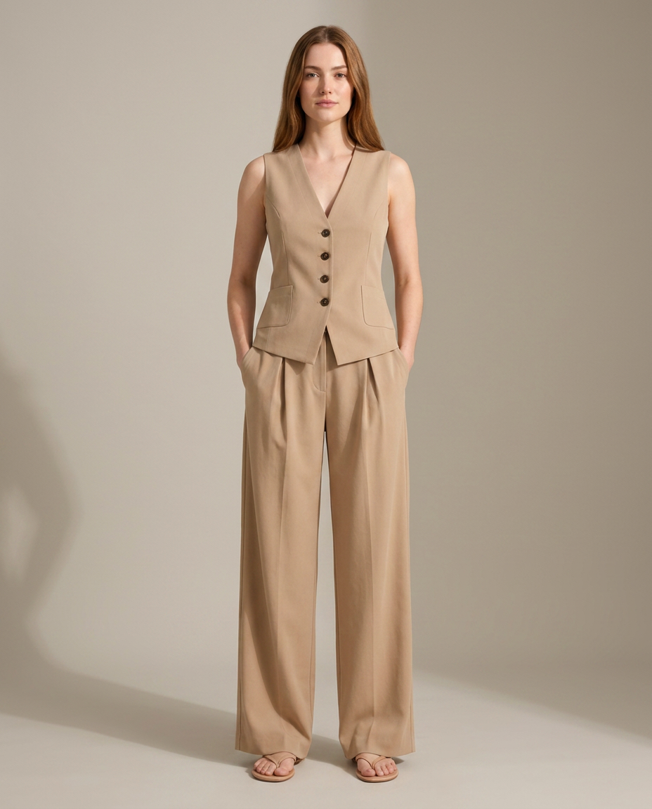 Bella Novelle gilet en broek set in beige
