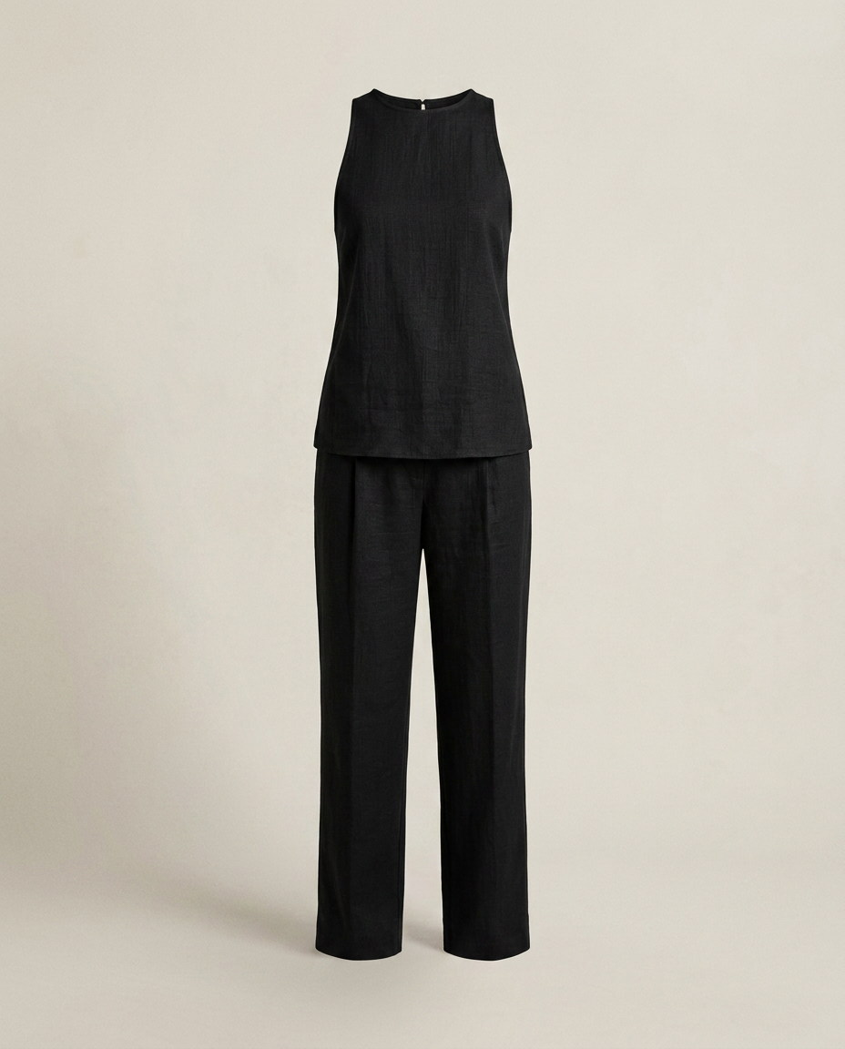 Set mouwloze top en broek in zwart - productfoto