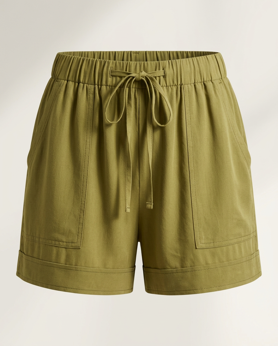 Shorts met kordeltrekband in olijfgroen
