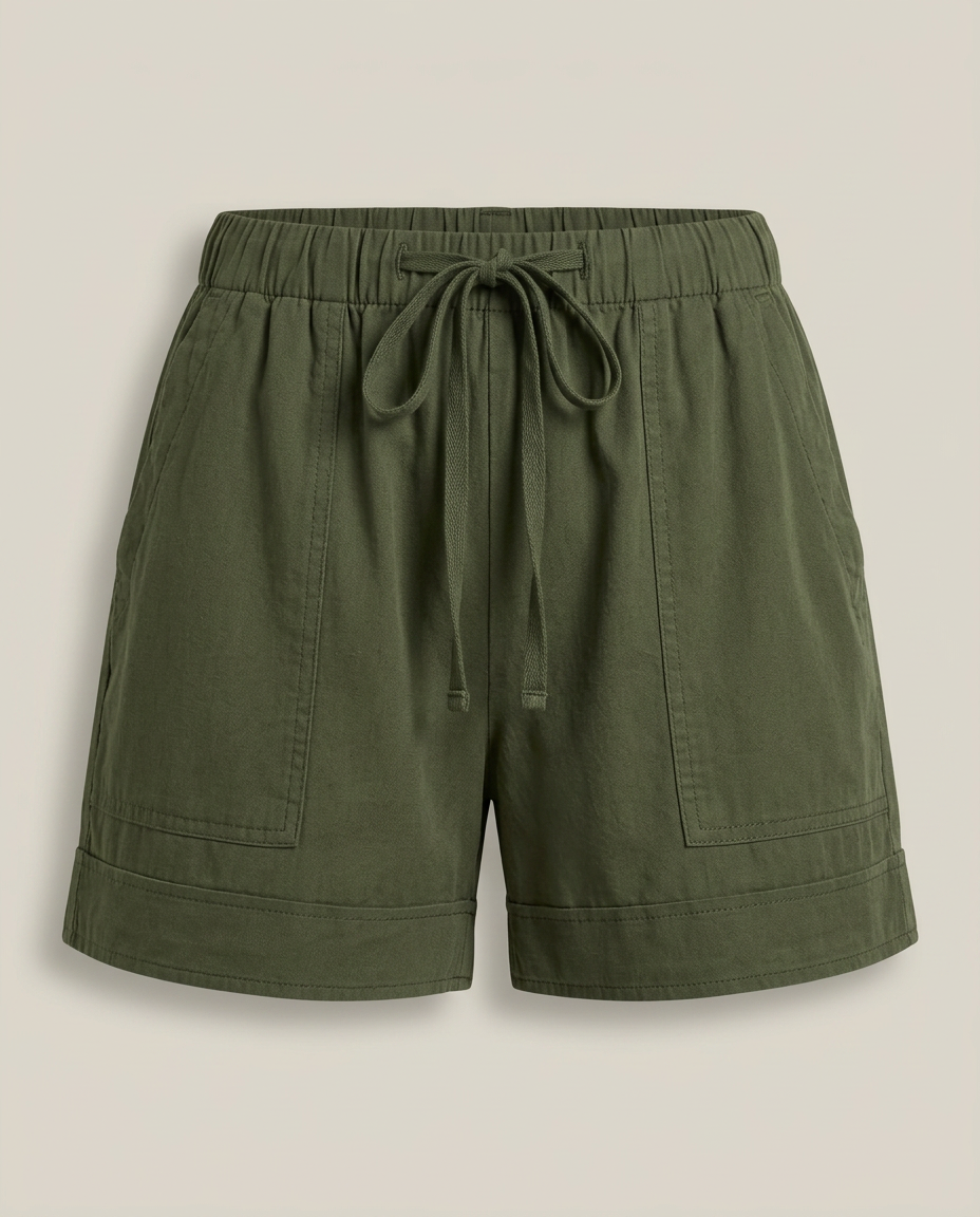 Shorts met kordeltrekband in legergroen
