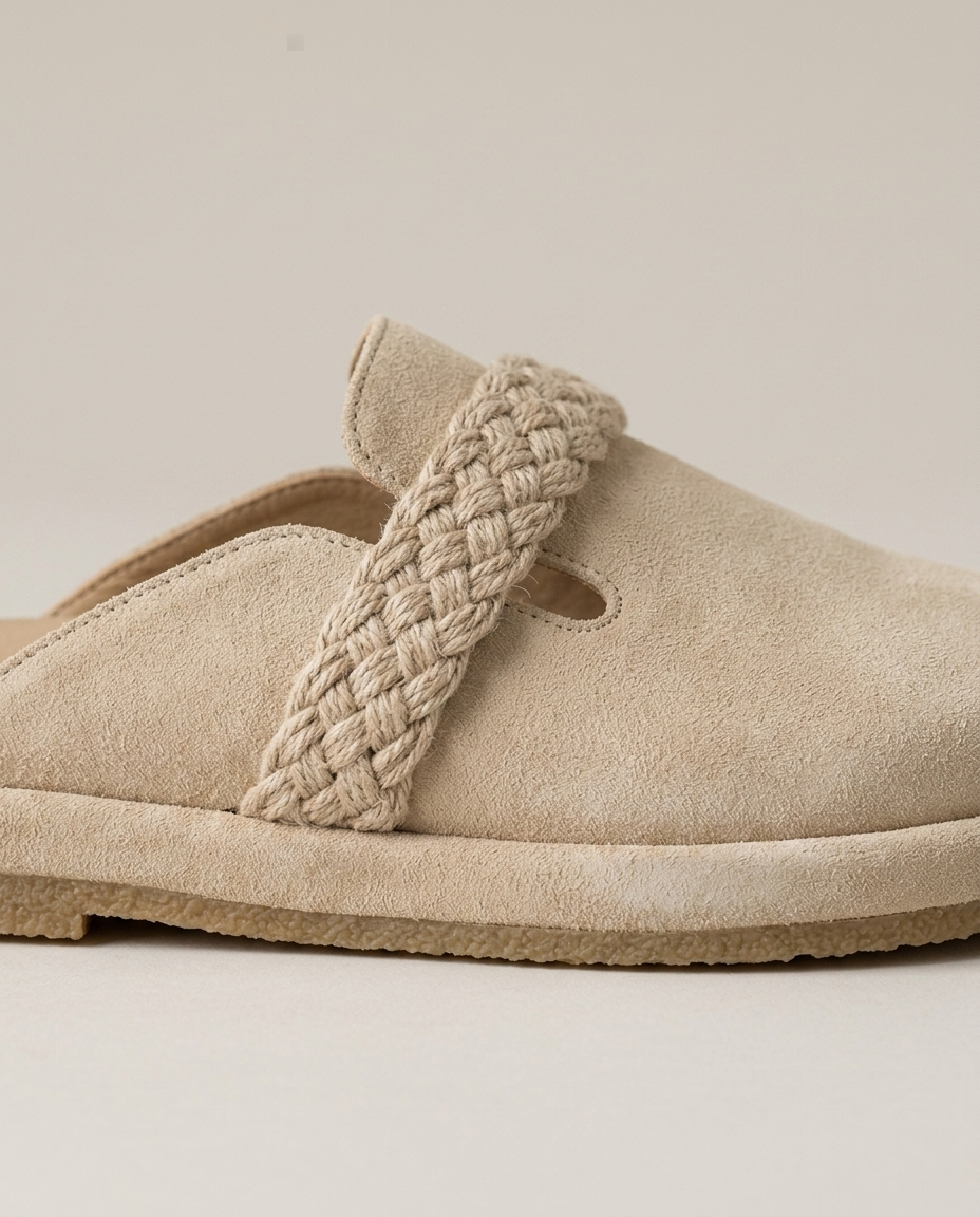 Bella Novelle slipper met touwdetail in beige, detail van het touwdetail