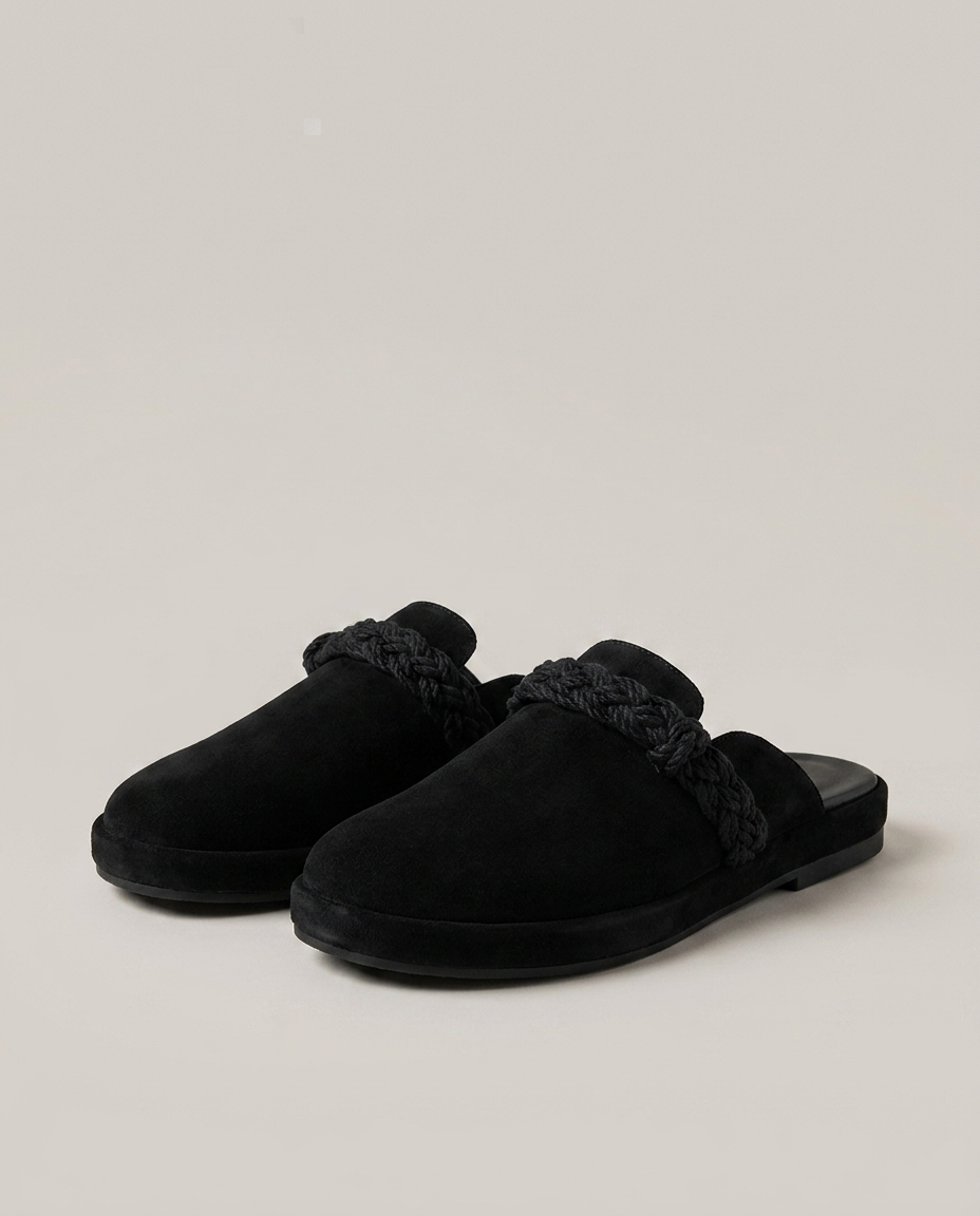 Bella Novelle slipper met touwdetail in zwart