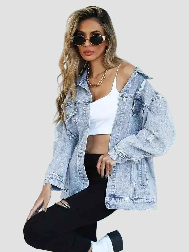 Bella Novelle oversized spijkerjack met slijtage, productfoto