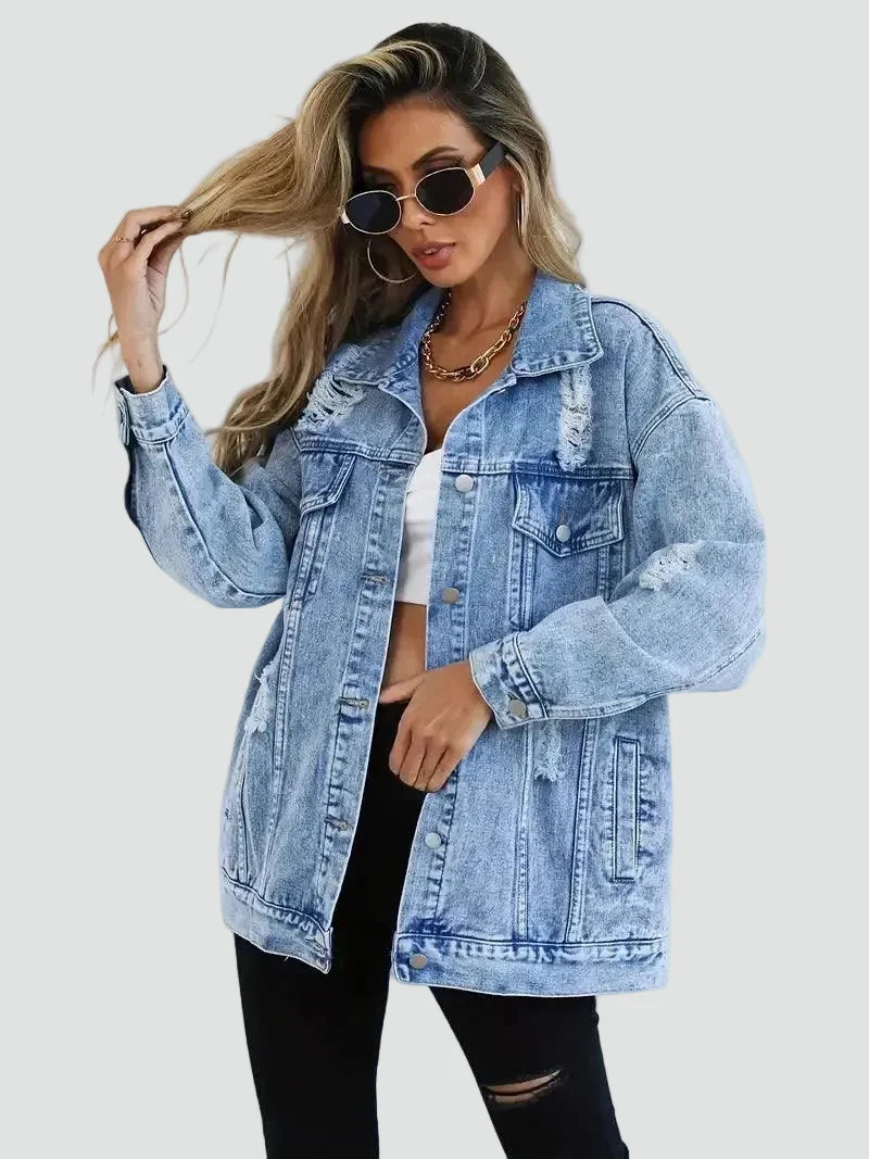 Bella Novelle oversized spijkerjack met slijtage, productfoto