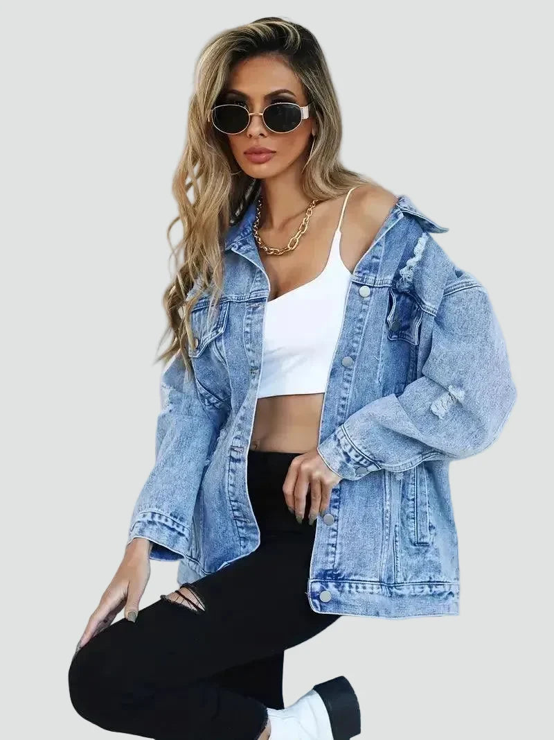 Bella Novelle oversized spijkerjack met slijtage, productfoto