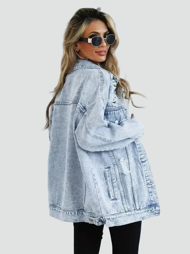 Bella Novelle oversized spijkerjack met slijtage, productfoto