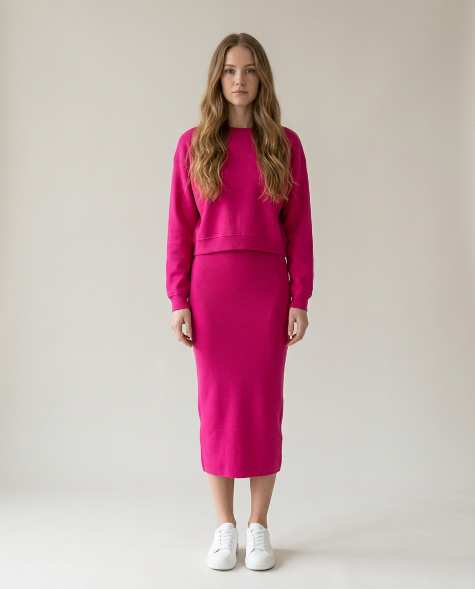 Sweatshirt en jurkset in fuchsia