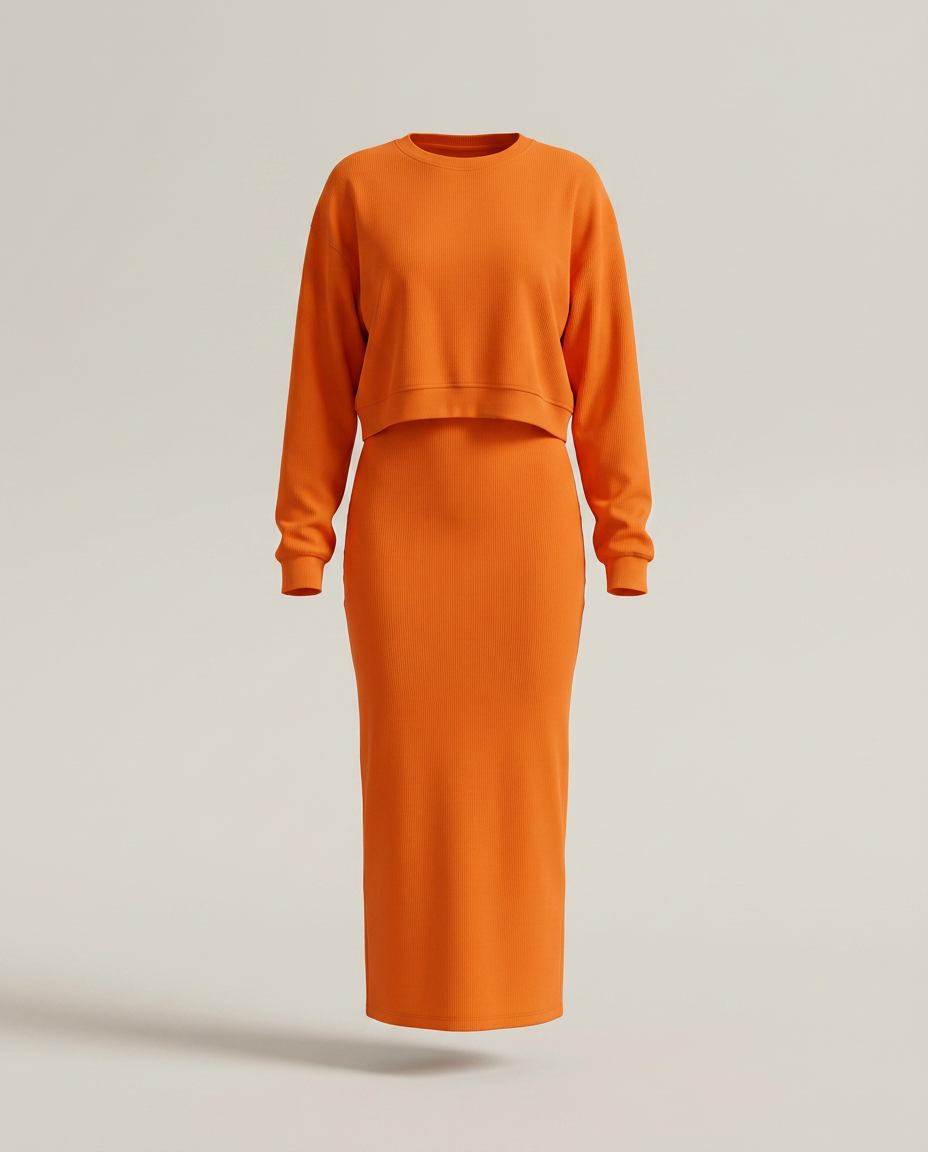 Sweatshirt en jurkset in oranje - productfoto