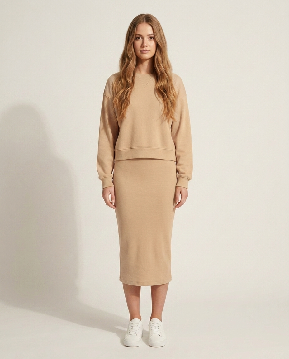 Sweatshirt en jurkset in beige
