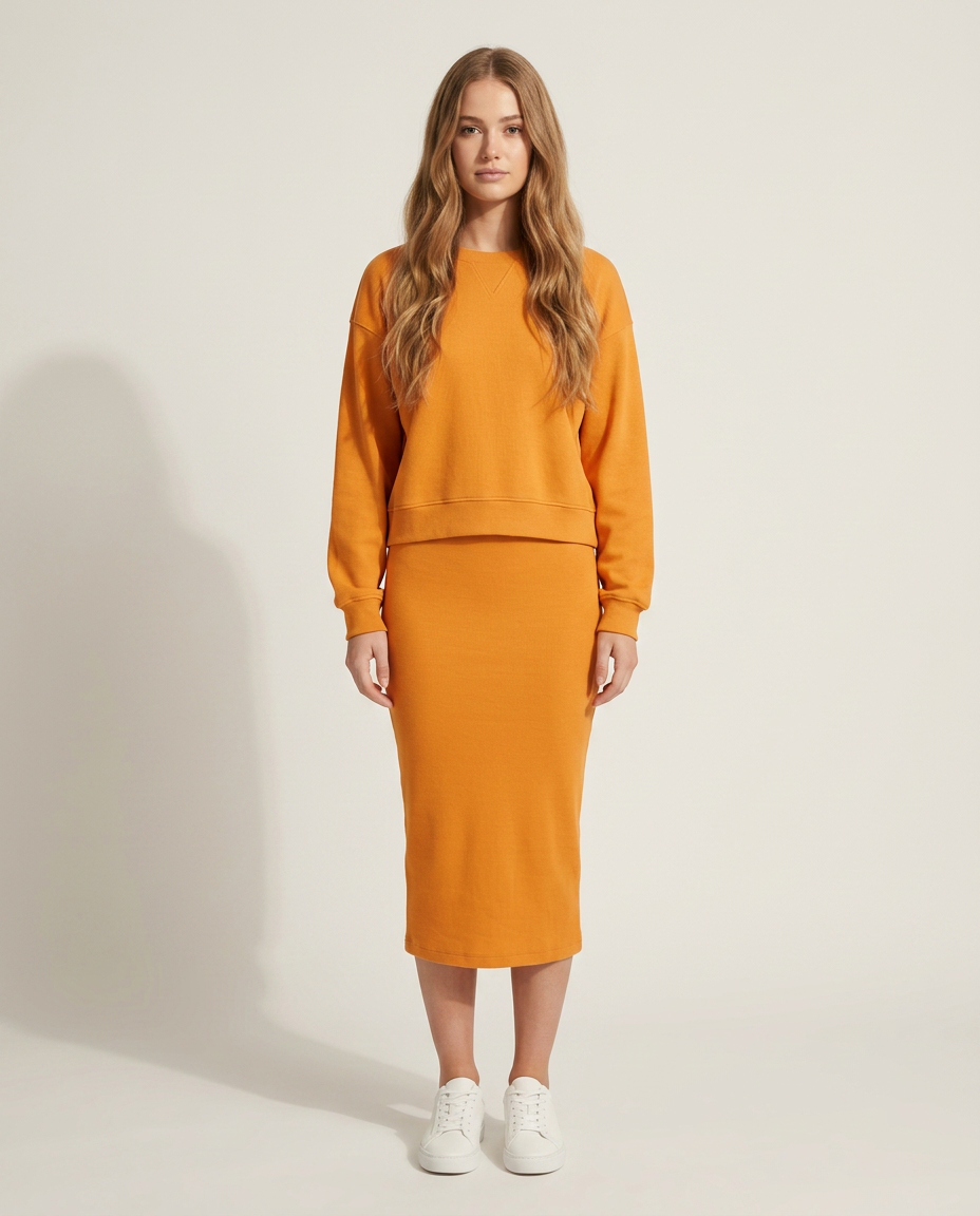 Sweatshirt en jurkset in oranje - vooraanzicht