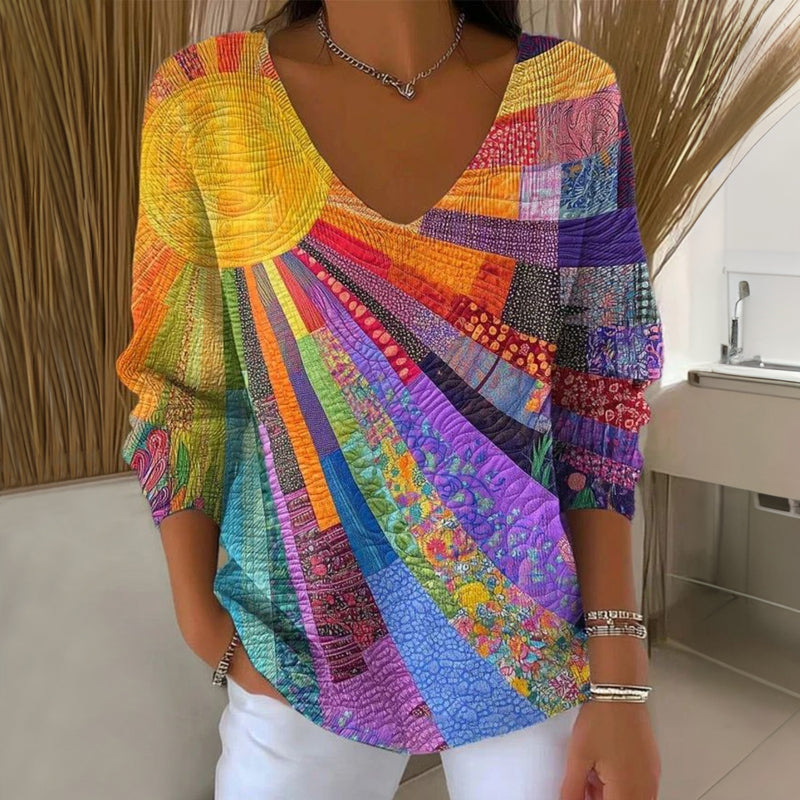 Bella Novelle shirt met lange mouwen en patchwork print in meerkleurig