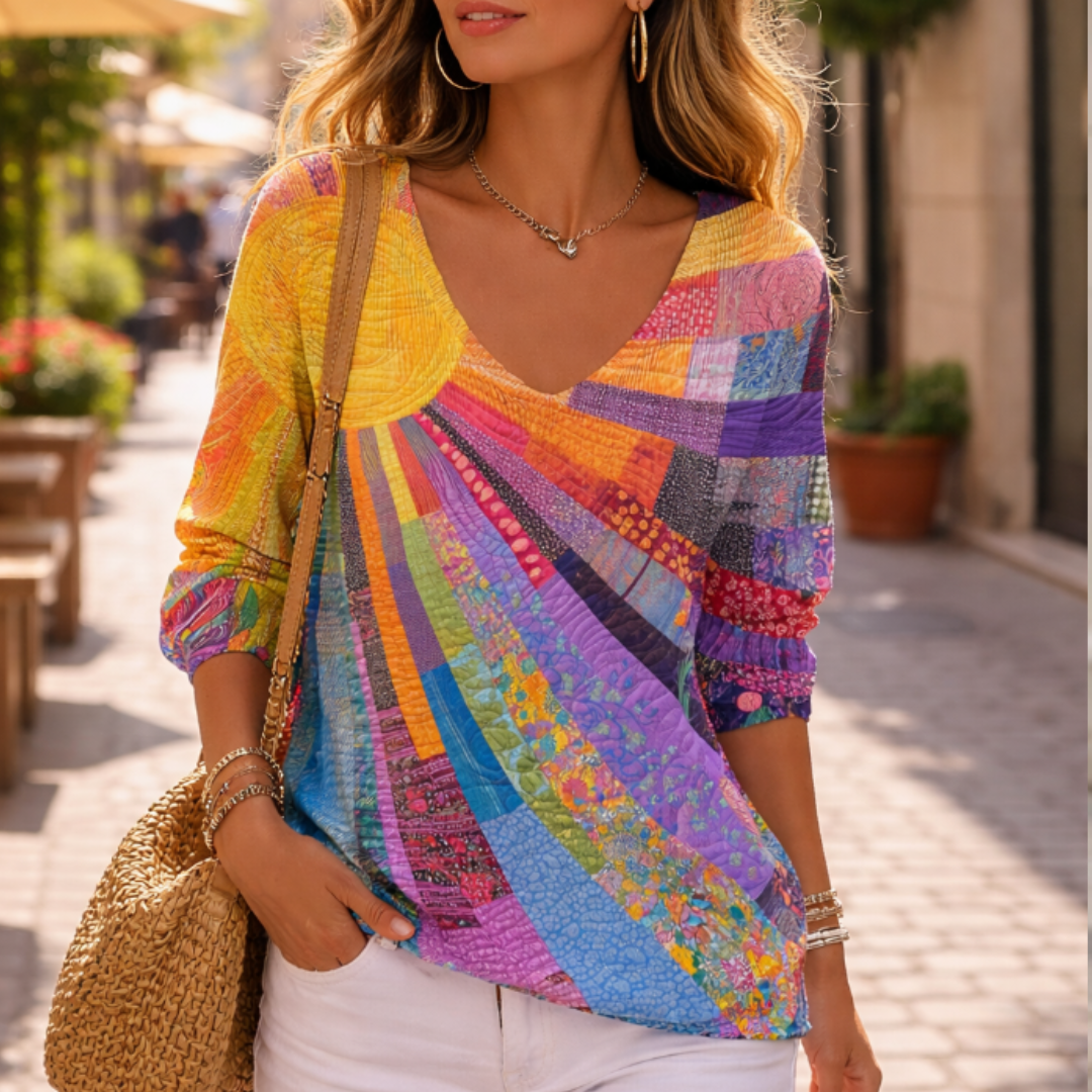 Bella Novelle shirt met lange mouwen en patchwork print in meerkleurig