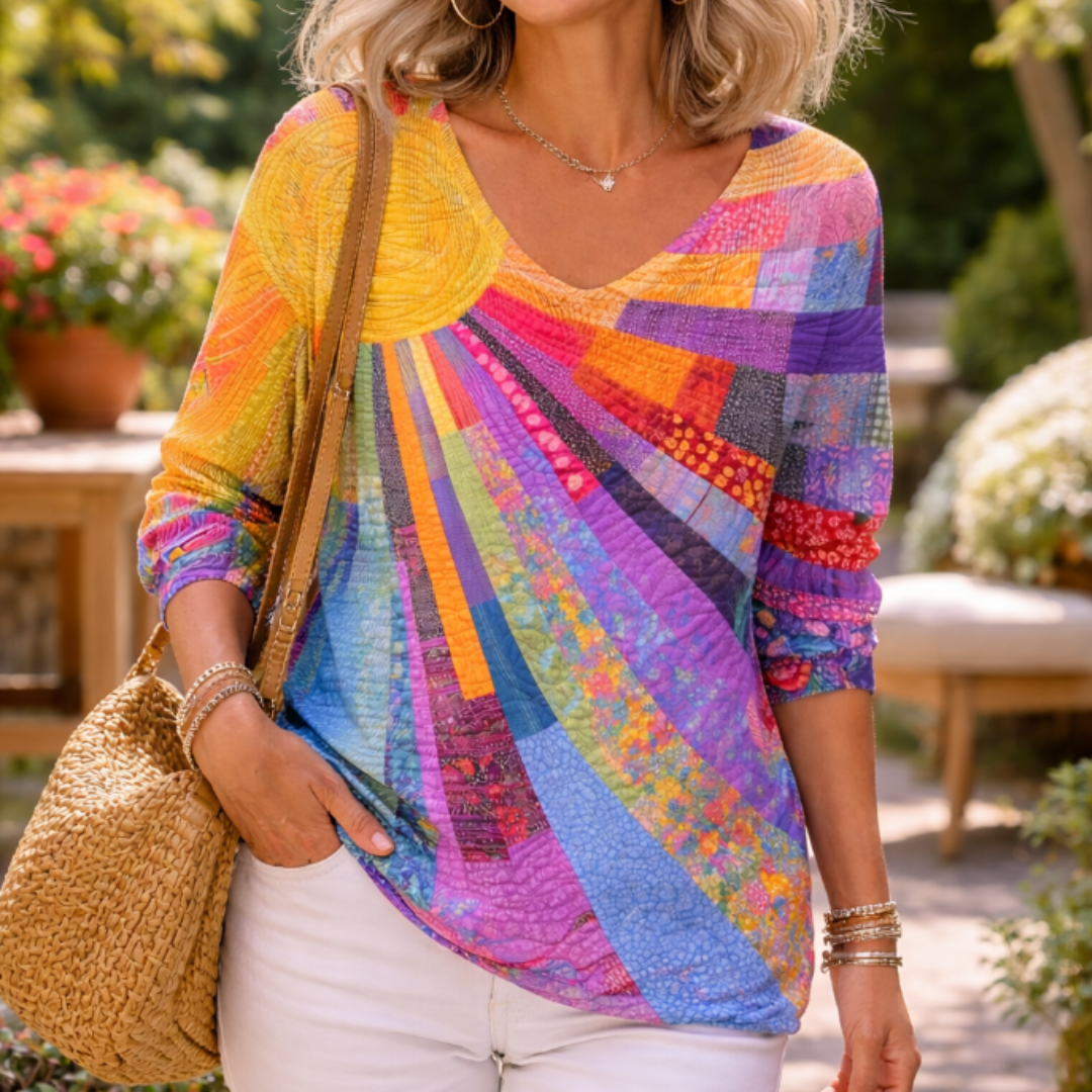 Bella Novelle shirt met lange mouwen en patchwork print in meerkleurig