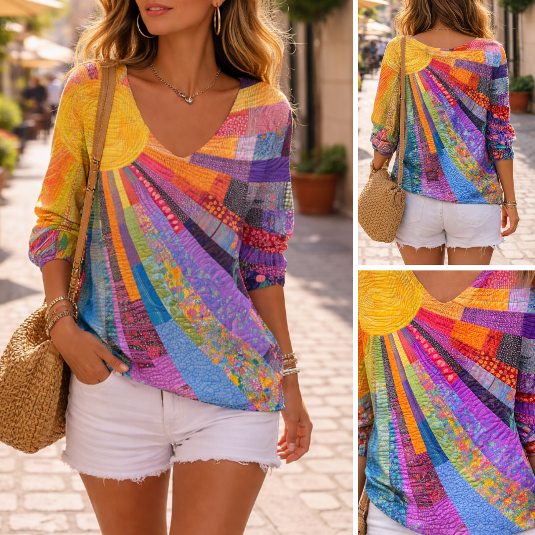Bella Novelle shirt met lange mouwen en patchwork print in meerkleurig
