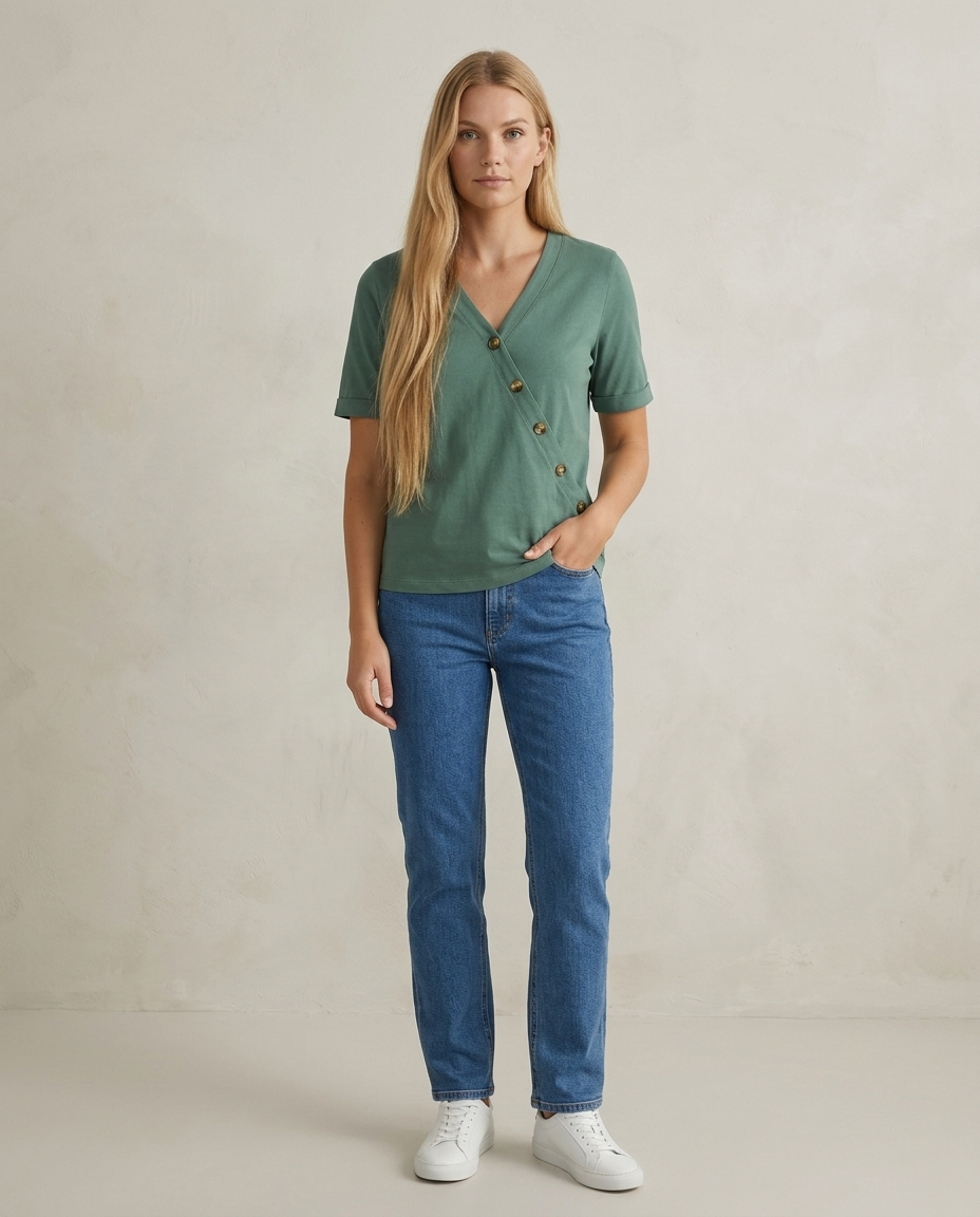 T-shirt overslag halslijn groen
