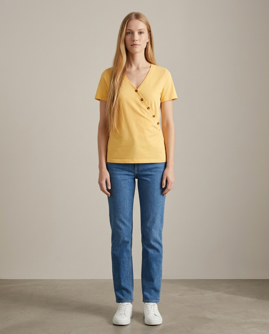 T-shirt overslag halslijn geel