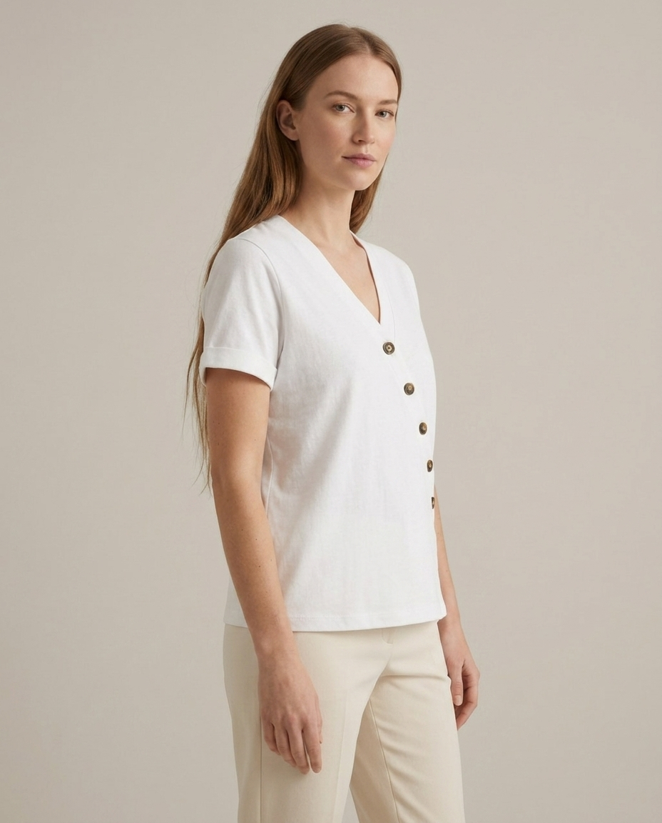 T-shirt overslag halslijn wit staande pose