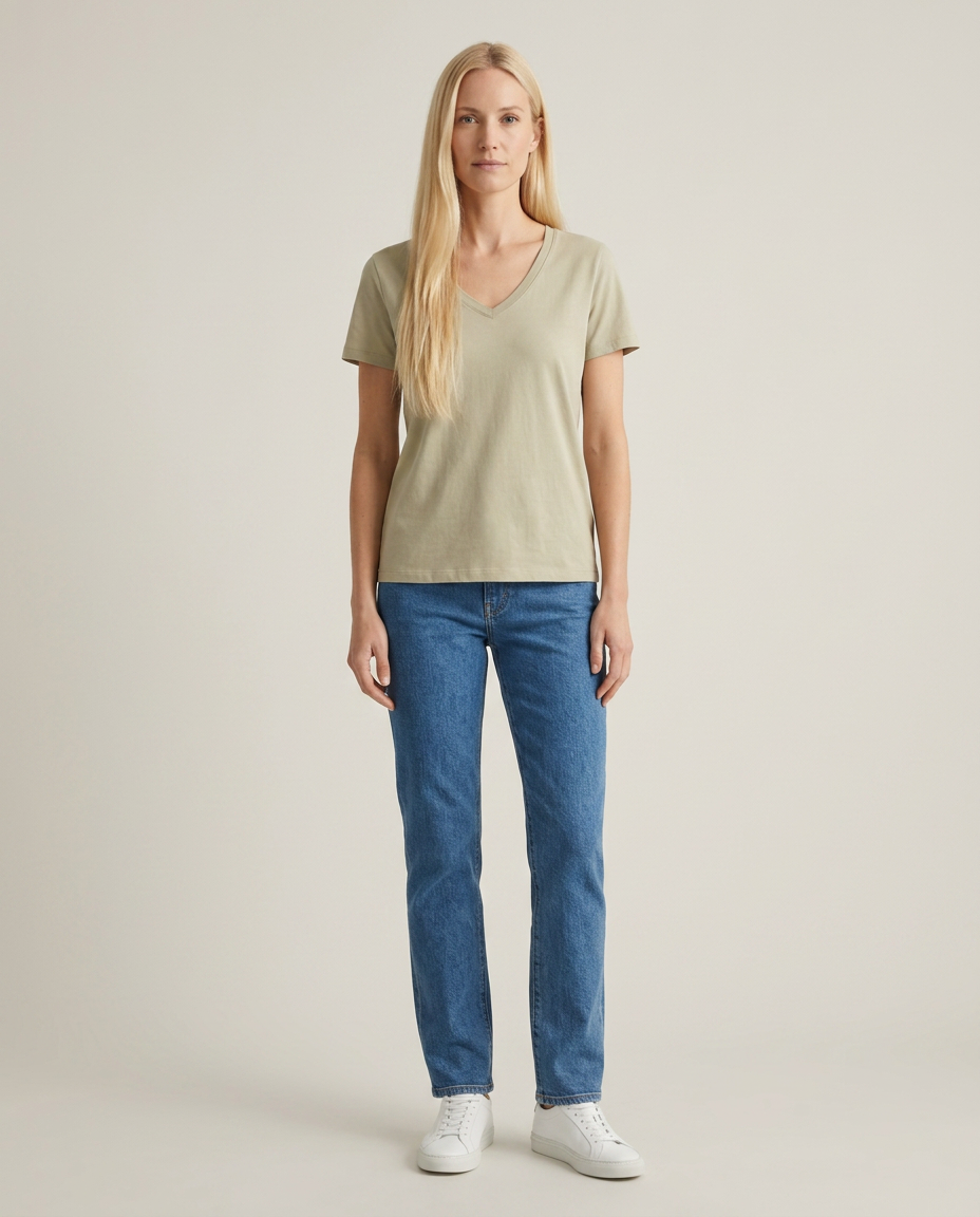 Bella Novelle T-shirt met V-hals in khaki
