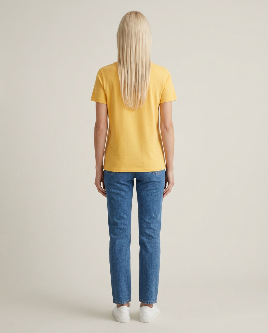 Bella Novelle T-shirt met V-hals in geel, achteraanzicht