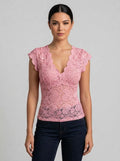 Bella Novelle Top Kant V-Hals in roze