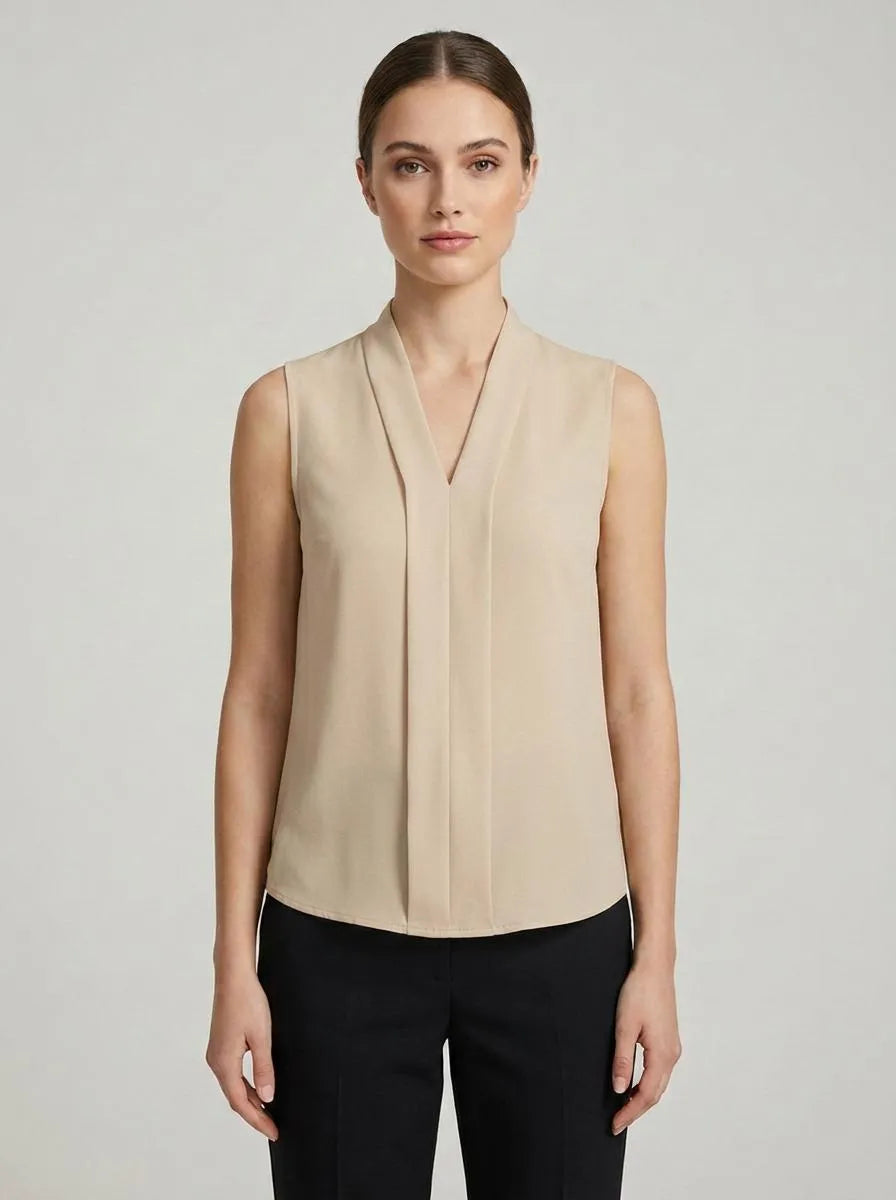 Bella Novelle Top Mouwloos V-Hals in beige