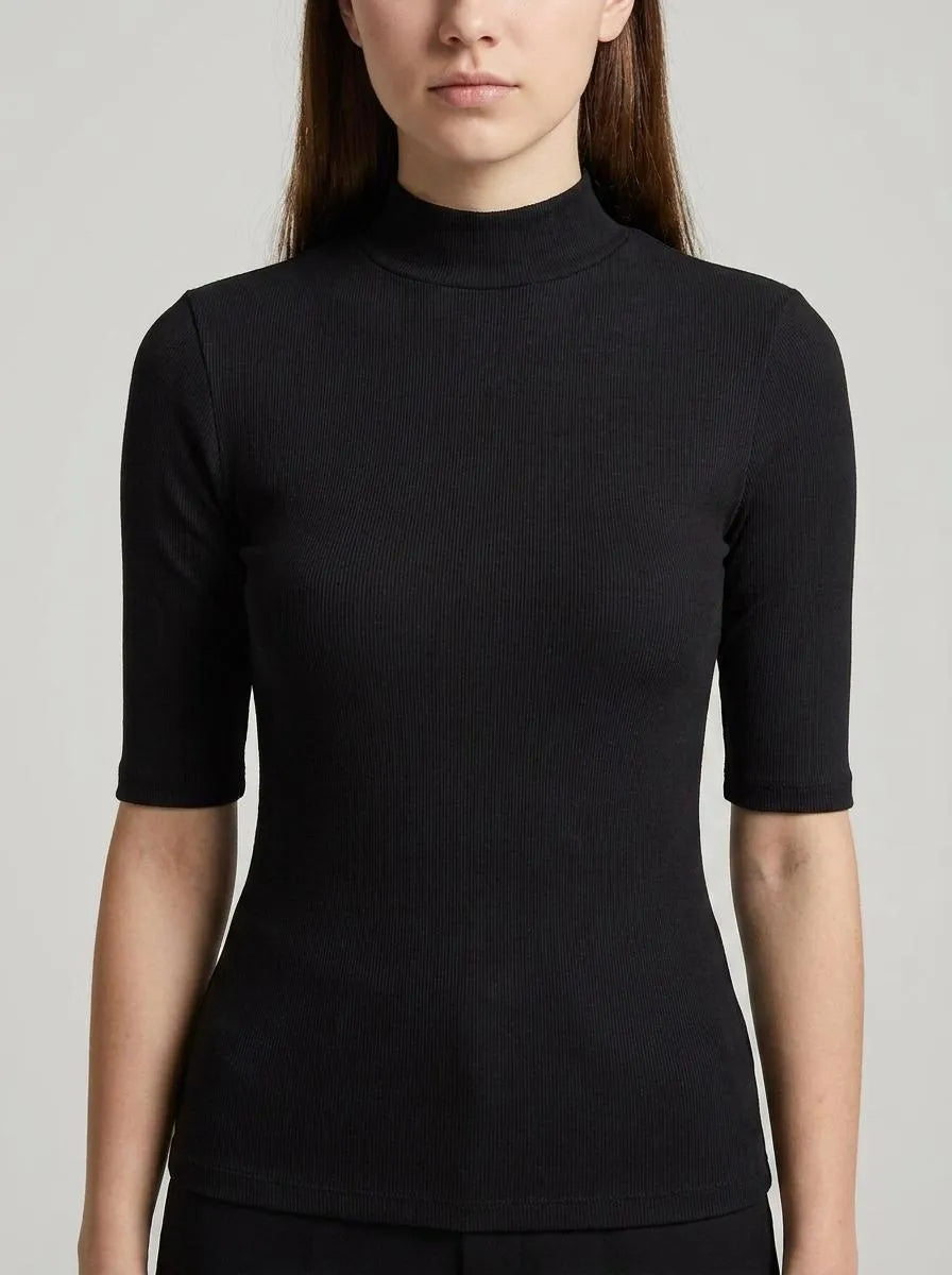Bella Novelle Top Slim Fit Col in zwart