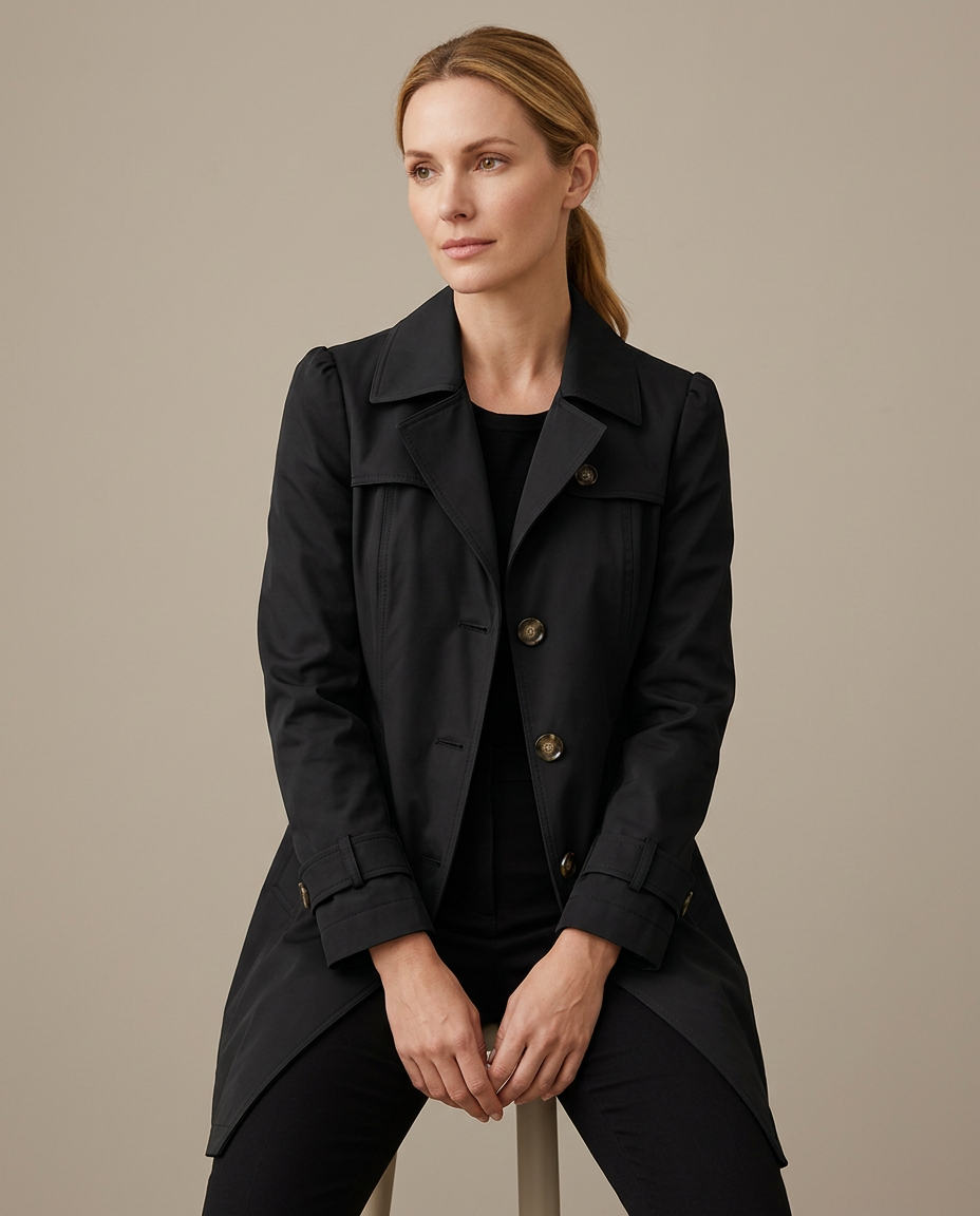 Bella Novelle getailleerde trenchcoat, zittend