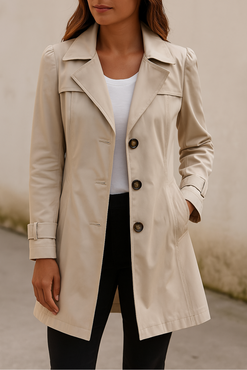 Bella Novelle getailleerde trenchcoat met knopen, productfoto