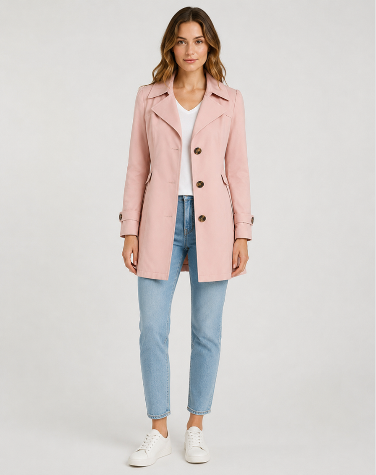 Bella Novelle korte getailleerde trenchcoat voor dames in roze