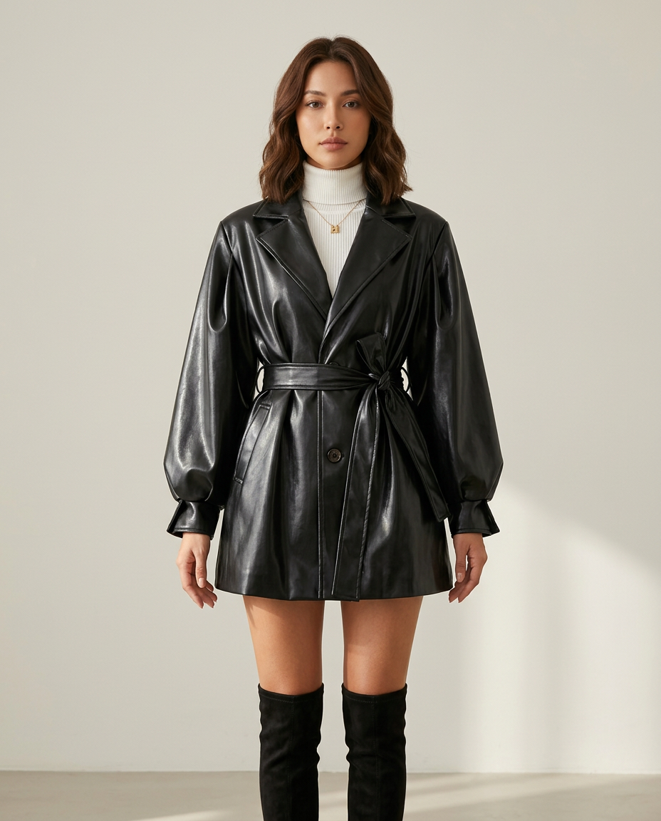 Bella Novelle korte trenchcoat in zwart