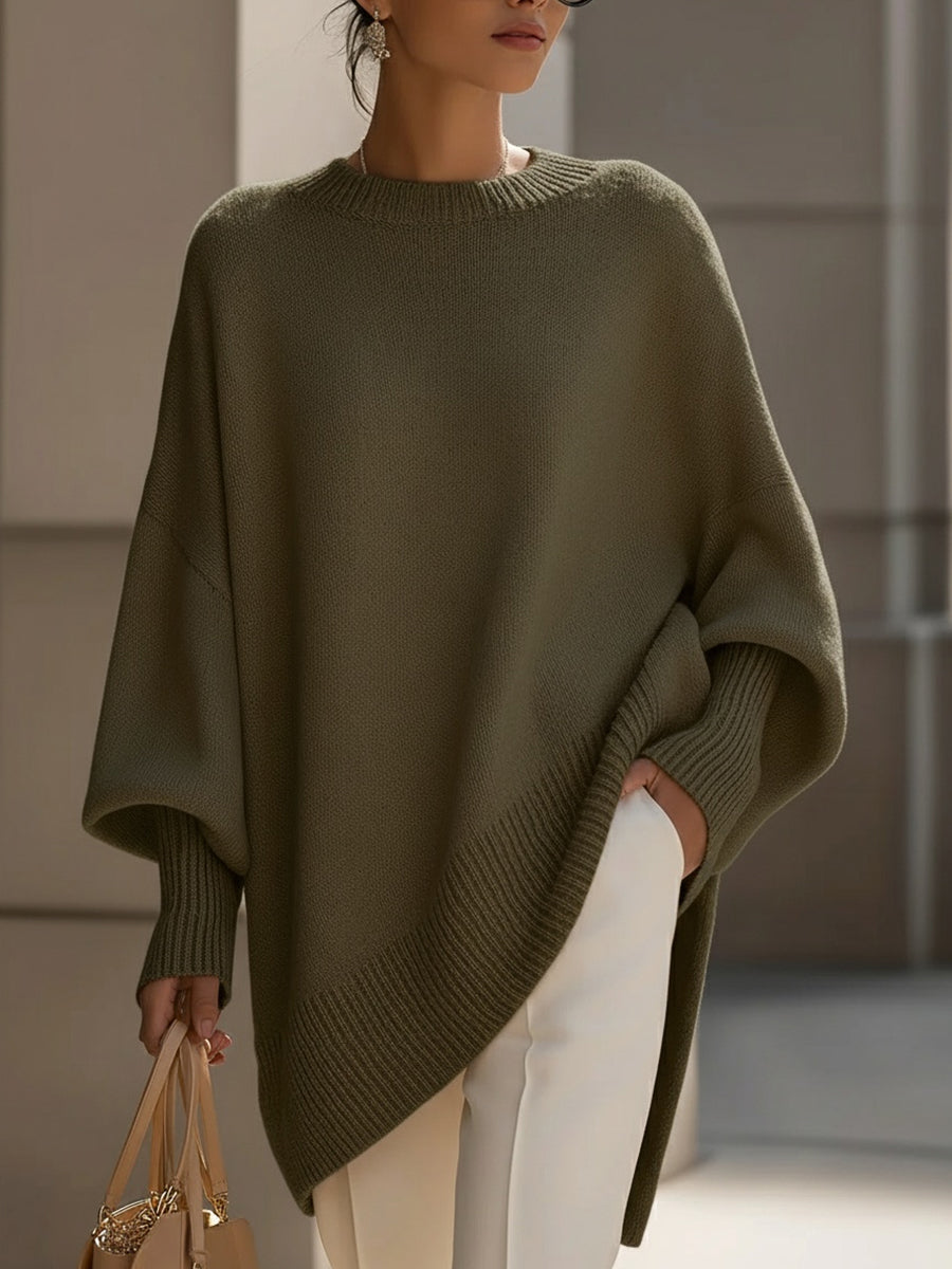 Bella Novelle oversized trui met ronde hals, zijaanzicht