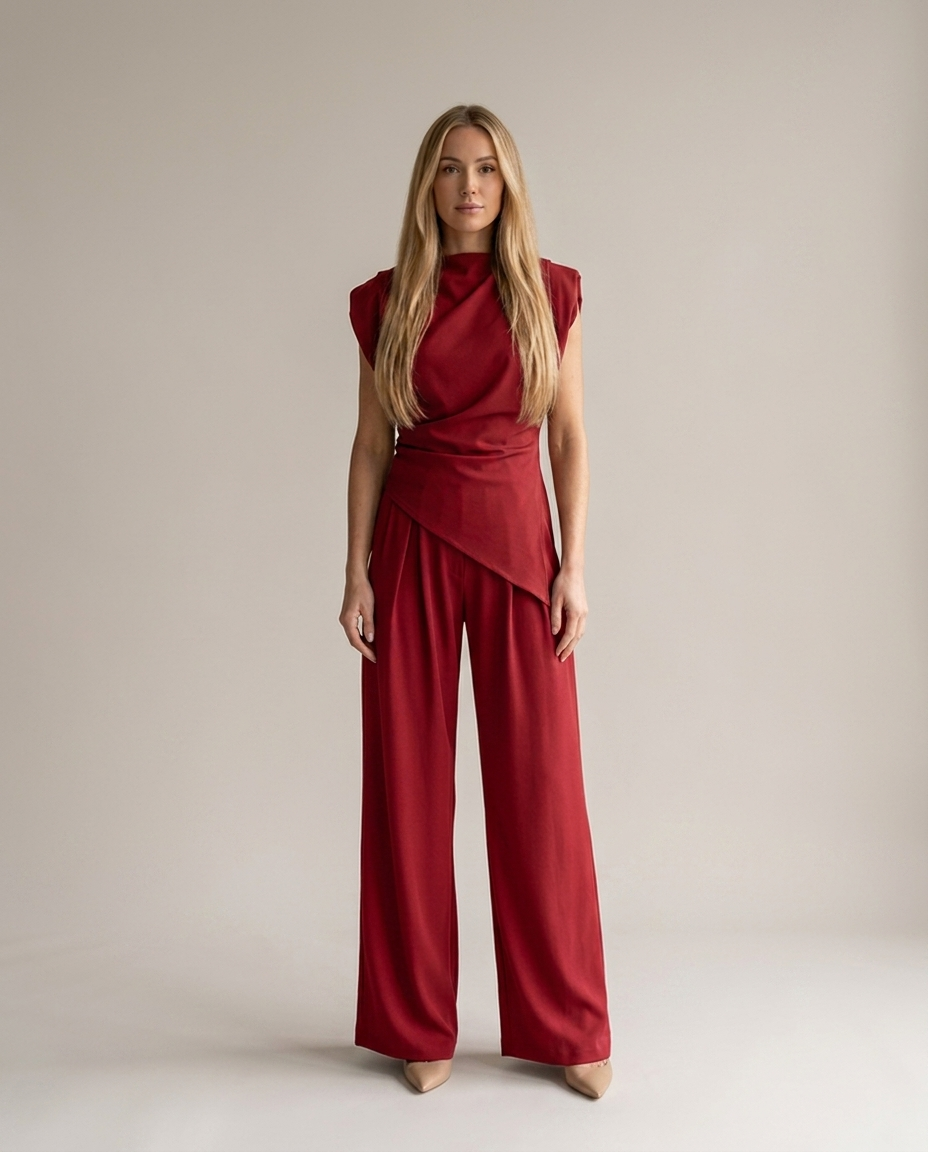 Tweedelige set kreukvrij en ademend in rood