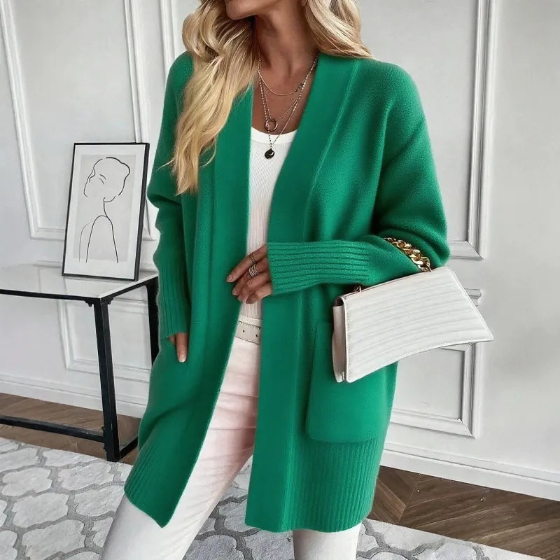 Bella Novelle gebreid vest met zakken, groen