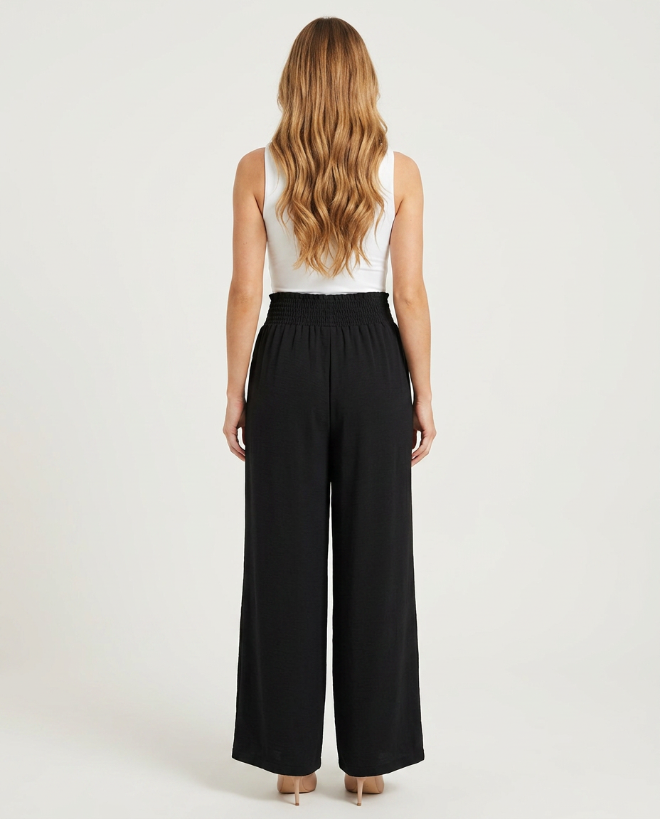 Wijde broek met hoge taille in zwart - achteraanzicht