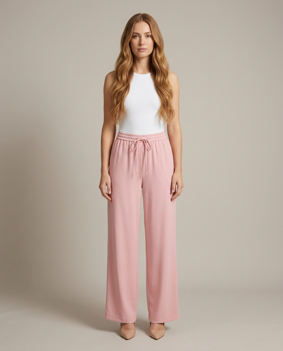 Wijde broek met hoge taille in roze