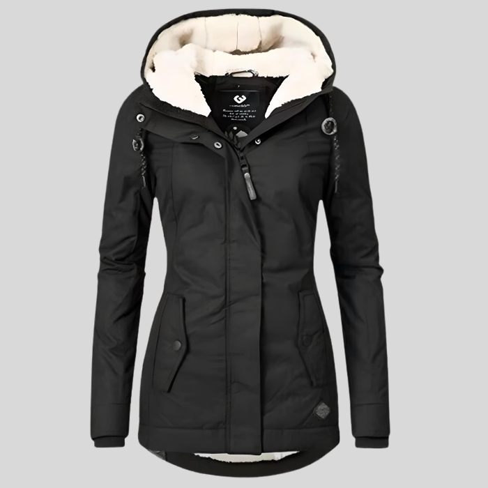 Bella Novelle dameswinterjas met capuchon in zwart
