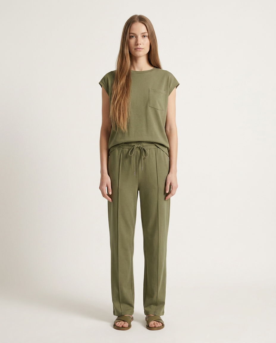 Zachte zomer loungewear set in olijfgroen