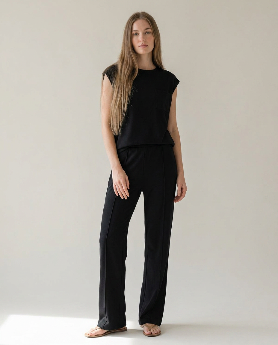 Loungewear set in zwart - staande pose