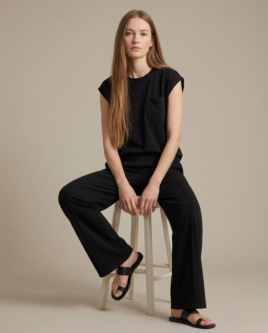 Loungewear set in zwart - zittende pose