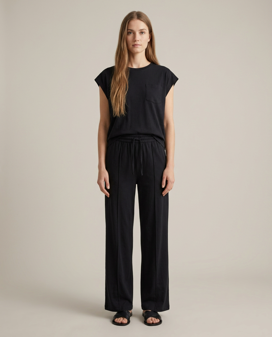 Zachte zomer loungewear set in zwart - vooraanzicht